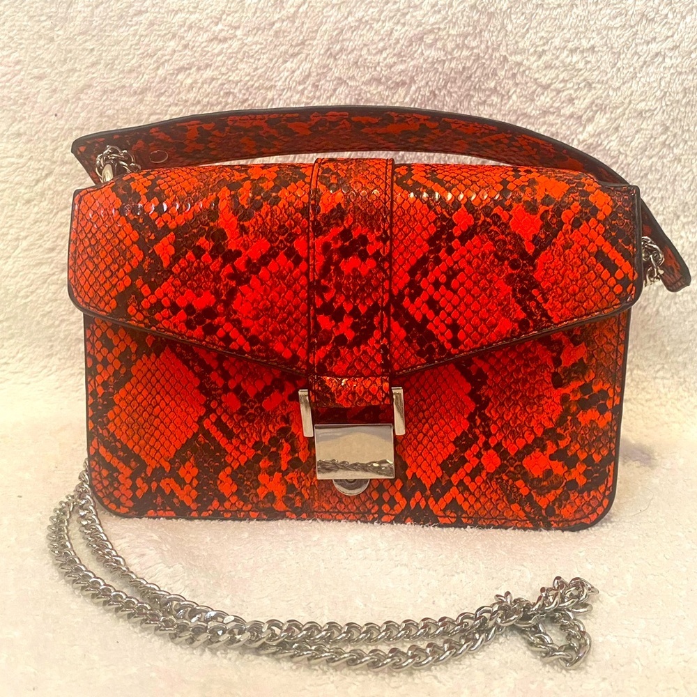 Zara Red Snakeskin Print Crossbody Bag Silver Chain Strap Mini City Bag*New